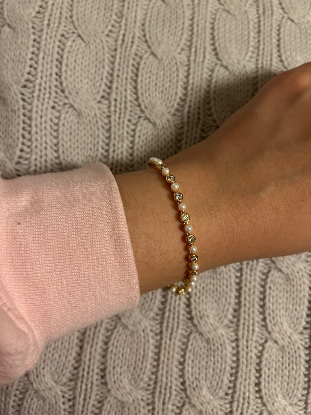 Cubic zirconia and pearl bracelet